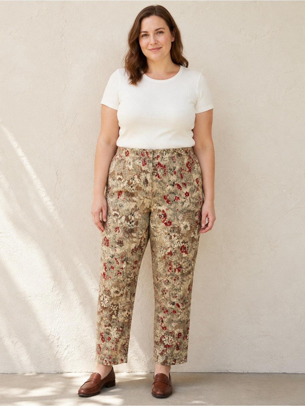 Floral Tapestry Cotton Pants Cottagecore Boho Dana Buchman Sz 12 Stretch Cotton